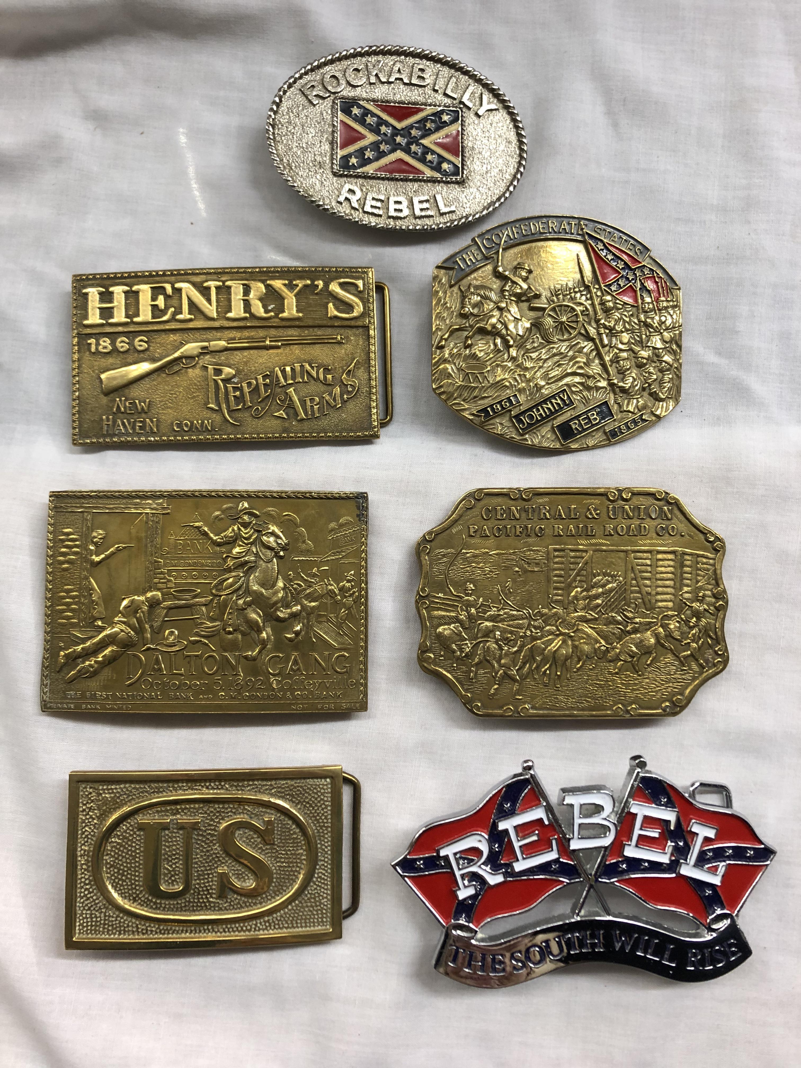 CONFEDERACY AND US WESTERN RELATED METAL BELT BUCKLES