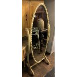 CREAM AND GILDED OVAL CHEVAL DRESSING MIRROR 143CM H X 52CM W