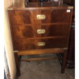 MAHOGANY FAUX DRAWER FRONTED CABINET WITH MILITARY BRASS HANDLES