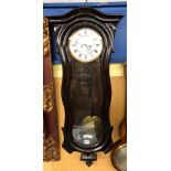 19TH CENTURY DOUBLE WEIGHT SINGLE PENDULUM WALL CLOCK WITH SERPENTINE SHAPED DOOR