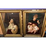 TWO VICTORIAN LITHOGRAPHIC HAIRSTYLE PRINTS IN GILDED FRAMES 58CM X 83CM