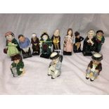 ROYAL DOULTON DICKENSIAN FIGURE SERIES (9) AND THREE ARTONE DICKENS CHARACTER JUGS