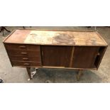 1960S TEAK SIDEBOARD AND DINING TABLE (DISTRESSED,
