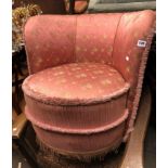 PINK FLORAL BROCADE 1930S TUB CHAIR AND KIDNEY SHAPED STOOL