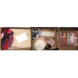 THREE BOXES OF VARIOUS HABERDASHERY - RUG CANVASES, ZIPS,