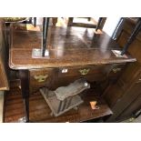 EARLY 18TH CENTURY OAK LOWBOY THE TOP WITH THUMB MOULDED EDGE FITTED WITH A CENTRAL DRAWER