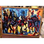 ABSTRACT FIGURES ON HORSEBACK SIGNED SALAZAR 2006,