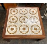 PAIR OF 1970S TEAK TILE TOP LAMP TABLES 37CM H X 72CM W X 72CM D