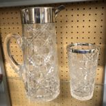 LONDON SILVER COLLARED LEMONADE JUG AND MATCHING SIMILAR BEAKER