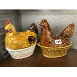 BESWICK POTTERY HEN BASKET AND ONE OTHER