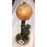 ALABASTER VAGRANT AND DOG FIGURAL LAMP