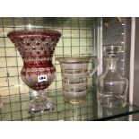 BOHEMIAN RUBY FLASHED WAISTED PEDESTAL VASE,