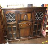 OAK LEADED GLAZED BUREAU SIDE BY SIDE CABINET 119CM HIGH X 129 WIDE X 30CM DEPTH