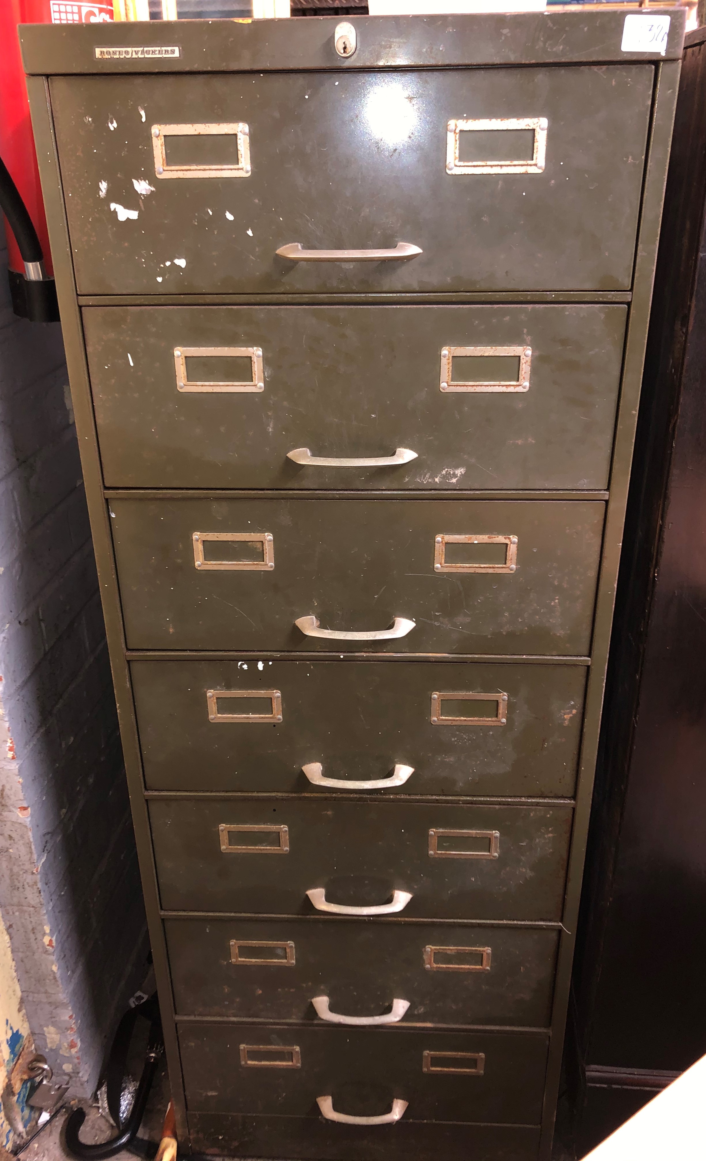 VINTAGE GREEN ENAMEL METAL 7 DRAWER CHEST