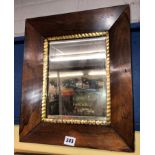 EARLY VICTORIAN ROSEWOOD AND GILDED CUSHION FRAMED MIRROR 34CM X 40CM