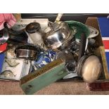 BOX CONTAINING EPNS MUFFINIER, WATER JUG,