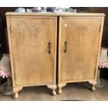 PAIR OF BLEACH WALNUT BEDSIDE CABINETS ON SQUAT CABRIOLE LEGS 68CM H X 36CM W X 31CM D