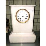 FRENCH WHITE MARBLE MANTEL CLOCK, DIAL SIGNED HATTON,