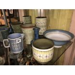 SELECTION OF DENBY AND OTHER STUDIO POTTERY AND HORNSEA TAPESTRY JUG