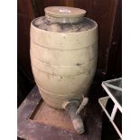 STONEWARE KEG WITH WOODEN SPIGOT