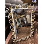 WROUGHT IRON QUADRANT GLASS TOPPED HALL TABLE AND MATCHING MIRROR