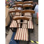 HARLEQUIN SET OF SEVEN EARLY VICTORIAN MAHOGANY BAR BACK CHAIRS WITH REGENCY STRIPE DROP-IN SEATS