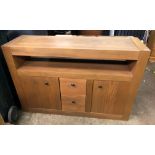 CONTEMPORARY STAINED PINE LOUNGE FURNITURE SET- COMPRISING SIDEBOARD, LOW COFFEE TABLE,