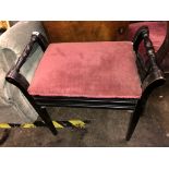 EDWARDIAN EBONISED UPHOLSTERED PIANO STOOL