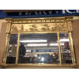 REGENCY GILT GESSO PIER MIRROR WITH INVERTED BREAK FRONT MOULDED BALL CORNICE,