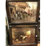 PAR OF OAK BEADED FRAMED 18TH CENTURY SCENE TAVERN PRINTS 49CM X 37CM