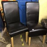 SET OF SIX BROWN FAUX LEATHER HIGH BACK DINING CHAIRS