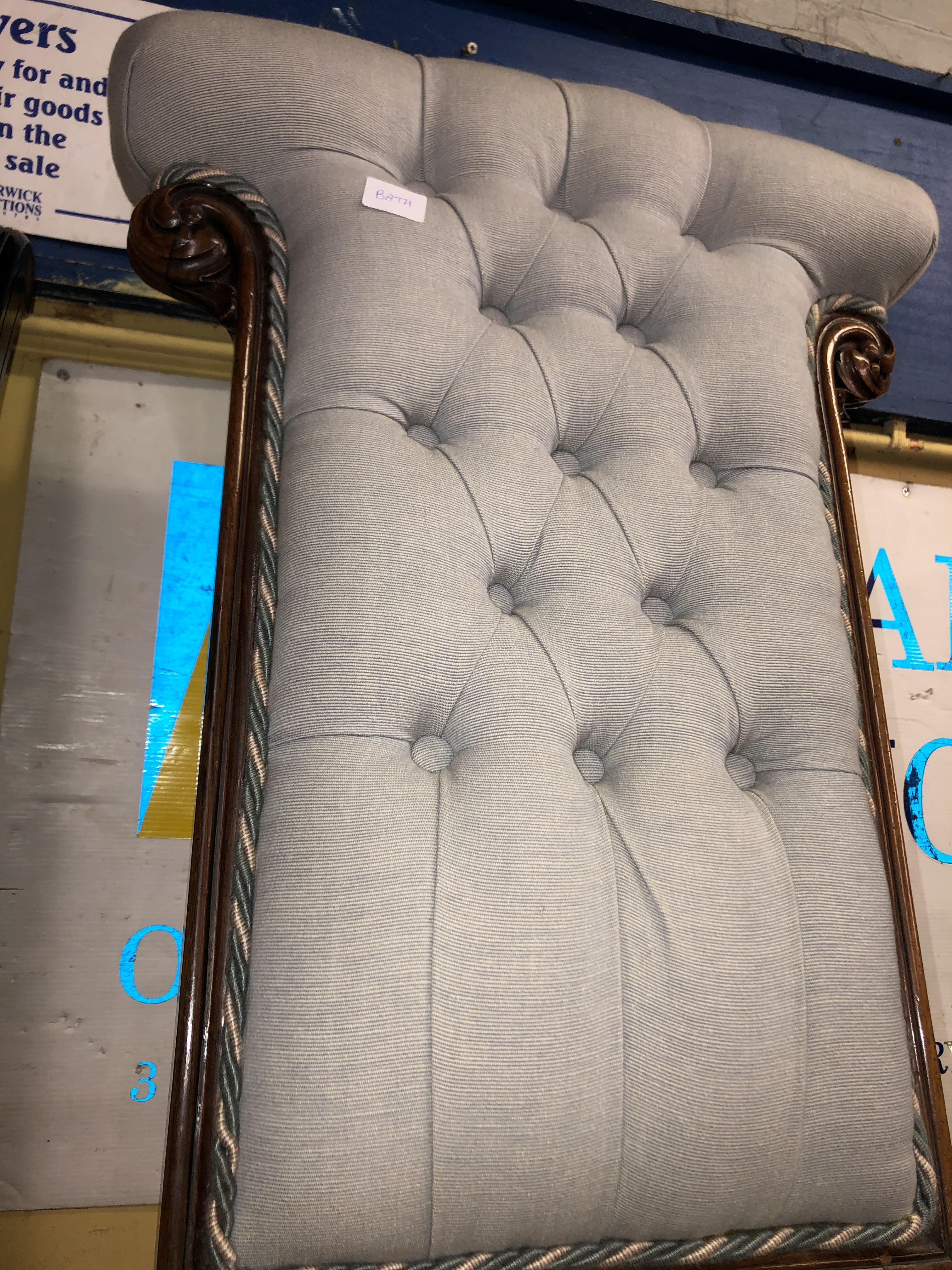 VICTORIAN ROSEWOOD BLUE BUTTON BACK FABRIC PRAYER CHAIR - Image 2 of 3