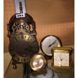SMITHS CLOCK & WATCH CO REPRODUCTION LANTERN CLOCK ALONG WITH SOME TRAVEL ALARM CLOCKS
