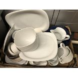 CONTENTS OF CARTON - VILLEROY AND BOSCH CUPS AND SAUCERS, LSA PLATES AND PLATTERS, DENBY,