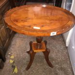 YEW WOOD OVAL CROSS BANDED PEDESTAL OCCASIONAL TABLE