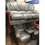 BLUE LEATHER WOODEN SHOW FRAME SUITE