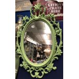 GREEN PAINTED FRAMED OVAL MIRROR