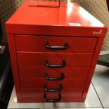 RED RYMAN INDEX FILING BOX AND MATCHING RED BINDER STANDS 28CM X 41CM X 33CM APPROX
