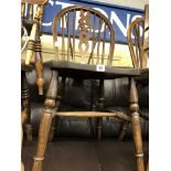 PAIR OF BEECH AND ELM HOOPED WHEEL BACK KITCHEN CHAIRS