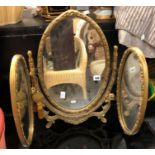 GILT OVAL TRIPLE DRESSING MIRROR