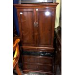 REPRODUCTION YEW WOOD DRINKS CABINET WITH MIRRORED INTERIOR OVER THREE DRAWERS (W62CM X D50CM X