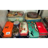 SHELF OF VINTAGE TINS AND BUTTONS