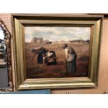 1970S OIL ON CANVAS OF THE GLEANERS AFTER MILLAIS IN GILT FRAME 52CM X 42CM