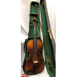 UNLABELLED VIOLIN AND BOW IN CASE