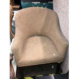 BROWN MOQUETTE EDWARDIAN TUB CHAIR