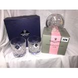 BOXED EDINBURGH CRYSTAL PAIR OF TUMBLERS AND A STUART CRYSTAL BULBOUS VASE