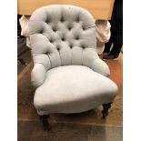 VICTORIAN PALE BLUE BUTTON BACKED NURSING CHAIR