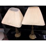 PAIR OF WOODEN GILT METAL EFFECT ACANTHUS LEAF TABLE LAMPS