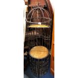 WROUGHT IRON AND RATTAN CYLINDRICAL WINE CUPBOARD STAND