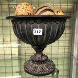 RESIN BRONZE EFFECT RIBBED URN AND BOWLS